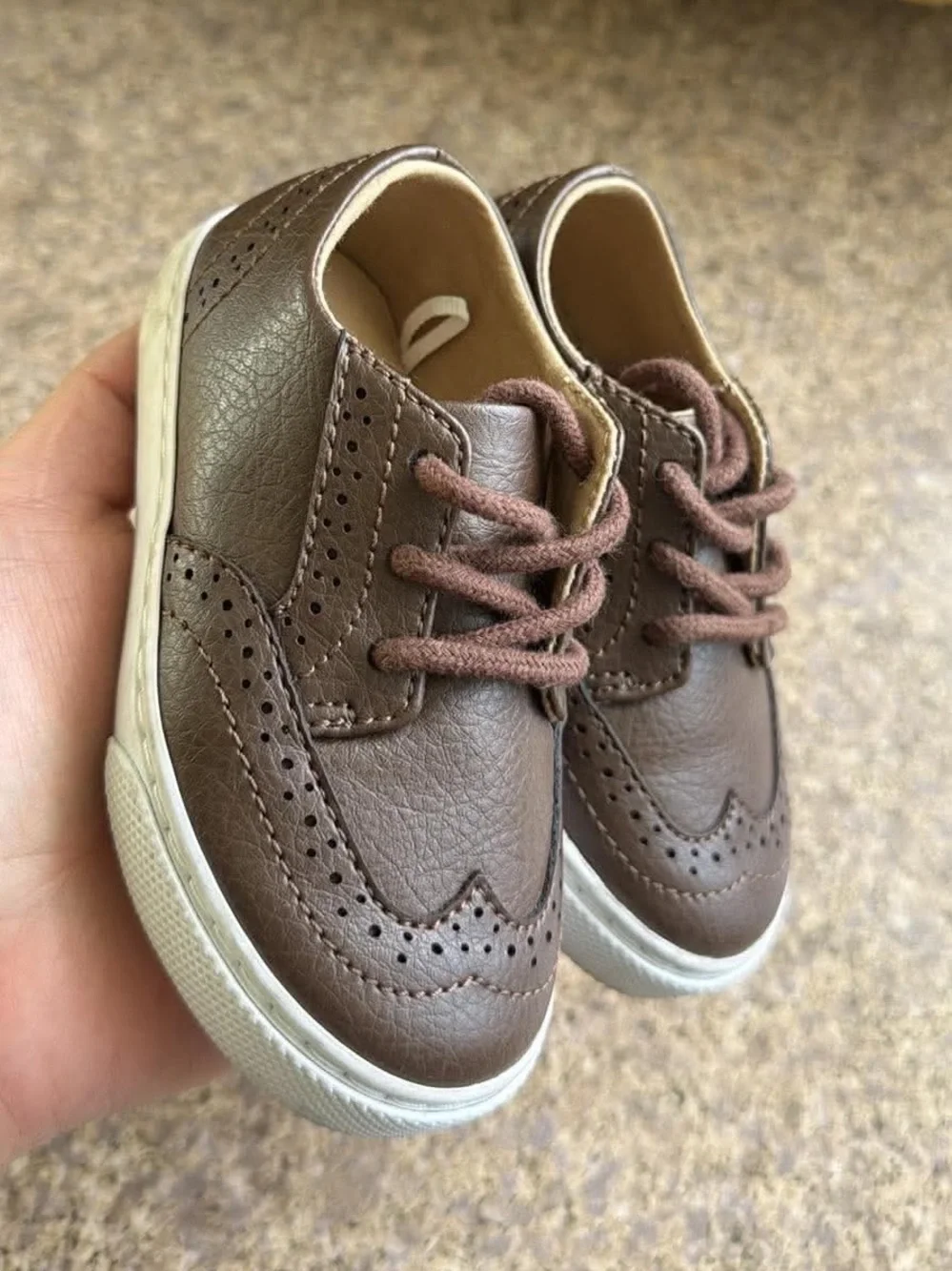 Janie and Jack Brown Faux Leather Brogue Lace-Up Kids Shoes